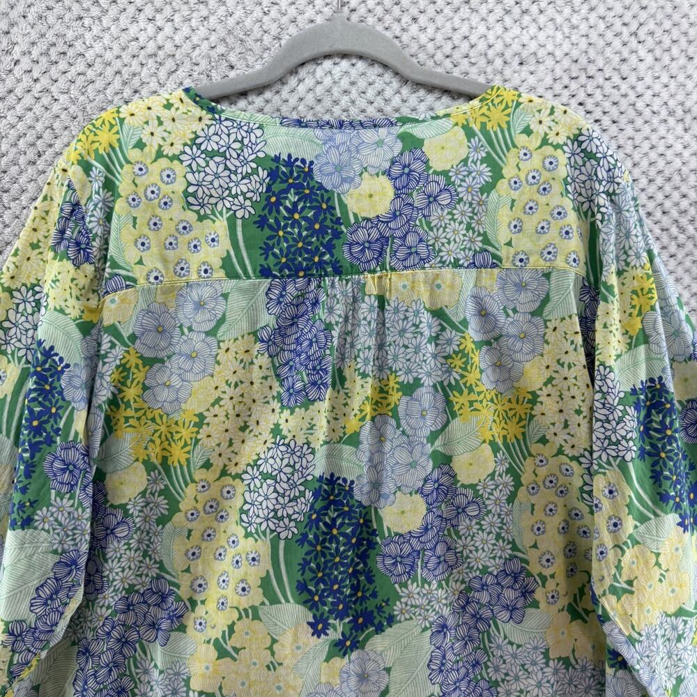 Talbots Top Womens Plus 3X Blue Spring Floral Popover Round Neck Long Sleeve - Picture 7 of 12